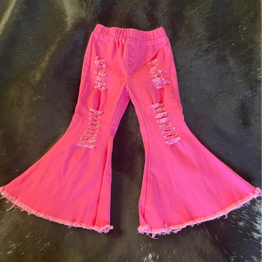 NWOTS Hot Pink Toddler Girls Bell Bottoms Bells Flare Leg Distressed 18 24 Month